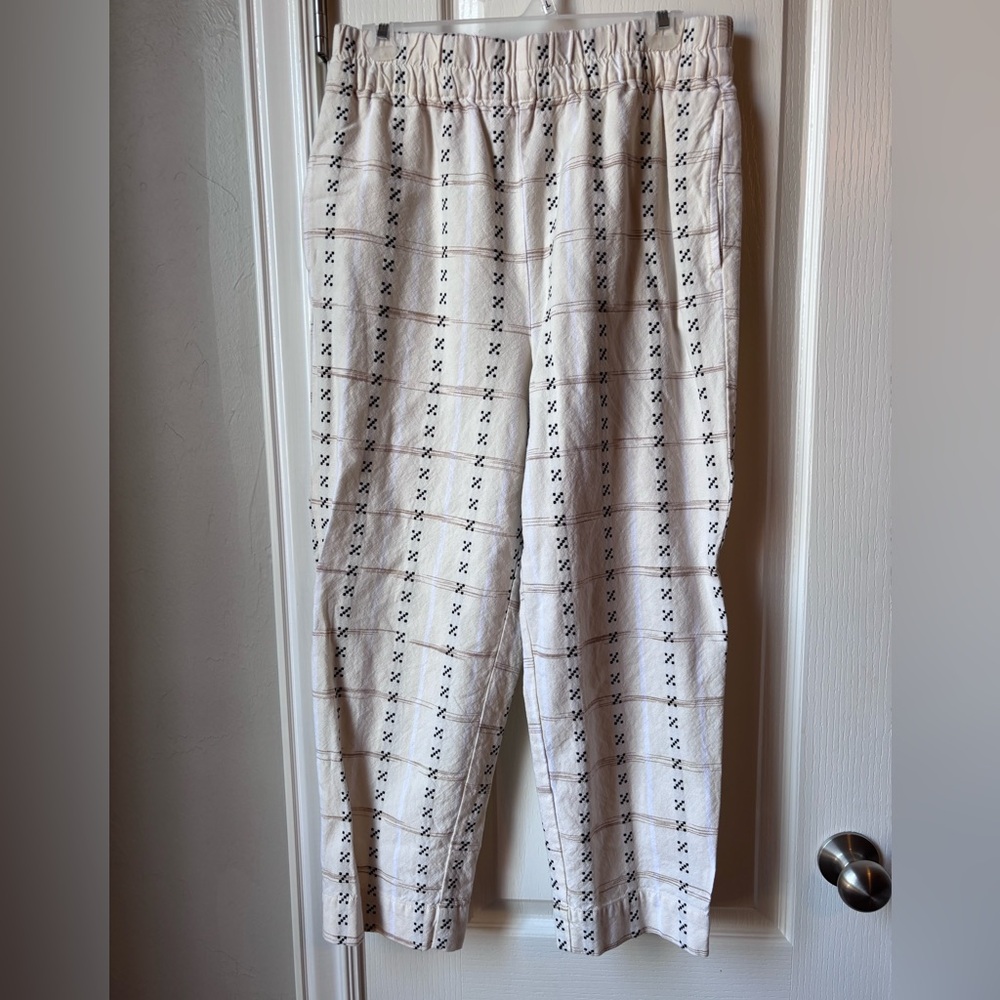 Madewell Cream Ankle Cropped Pants with Black Grid Print